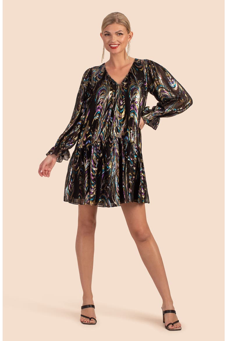 Celestial Long Sleeve Silk Blend Shift Dress, Alternate, color, BLACK MULTI