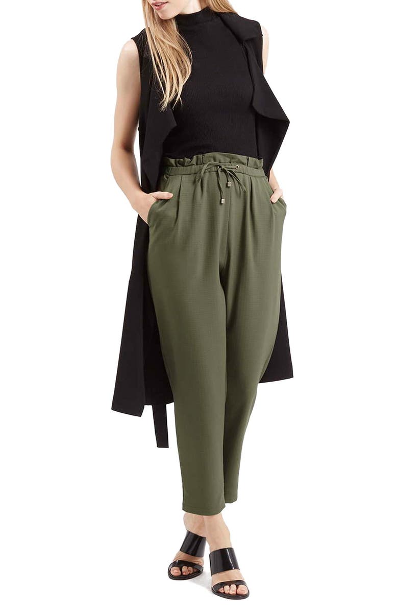 Topshop Drawstring Crop Trousers, Alternate, color, 