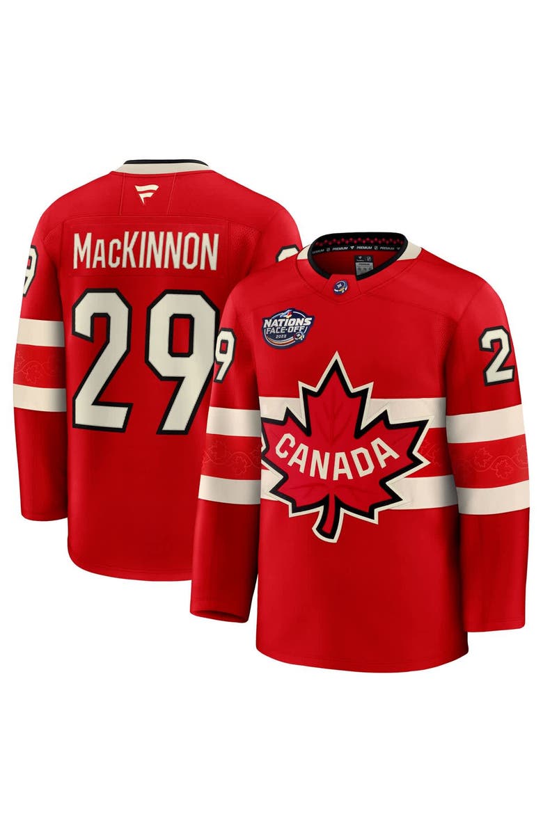 FANATICS Men's Fanatics Nathan MacKinnon Red Canada 2025 4 Nations Face-Off Premium Jersey, Main, color,