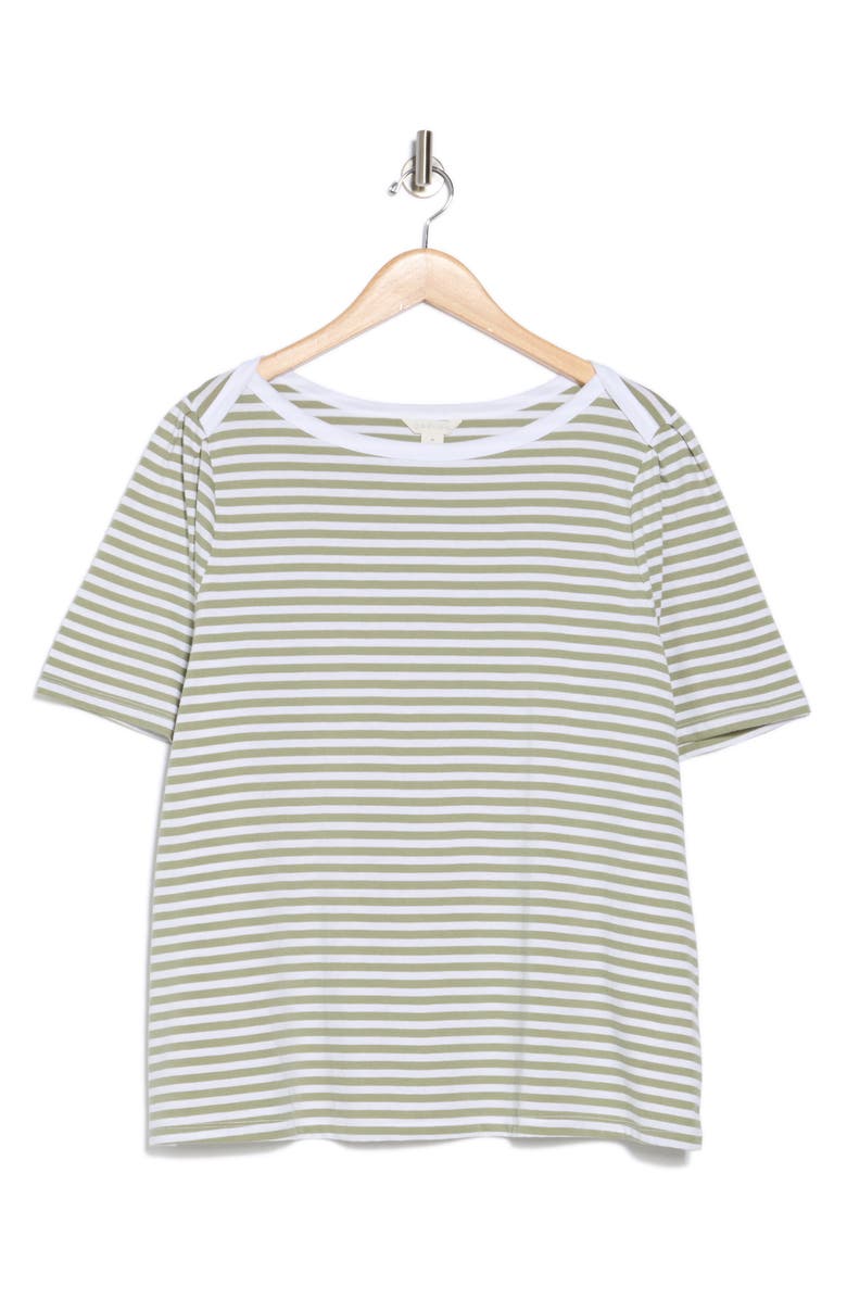 Caslon<sup>®</sup> Stripe Envelope Neck Knit Top, Alternate, color, Olive Acorn- White Stripe