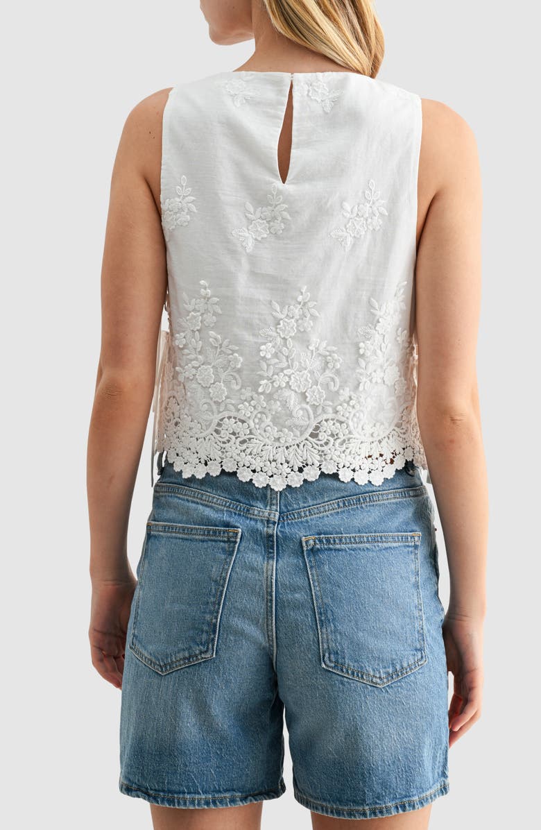 All in Favor Eyelet Embroidered Side Tie Cotton Tank, Alternate, color, Off White