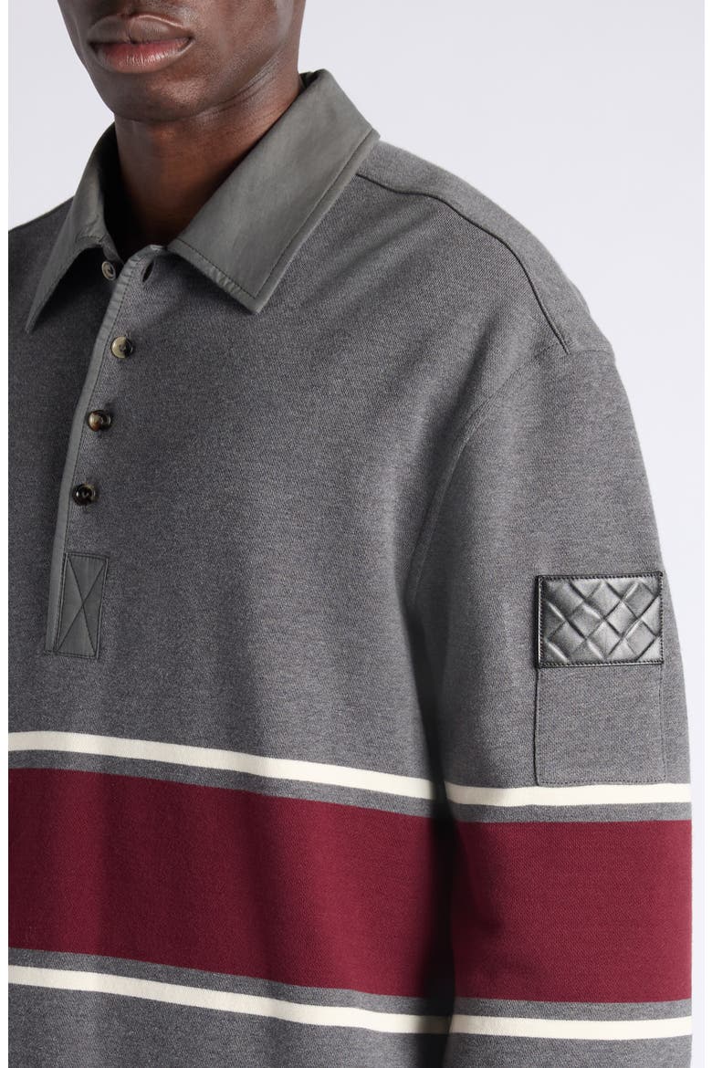 Oversize Long Sleeve Cotton Fleece Polo, Alternate, color, 2649 GREY/ BEIGE/ BAROLO