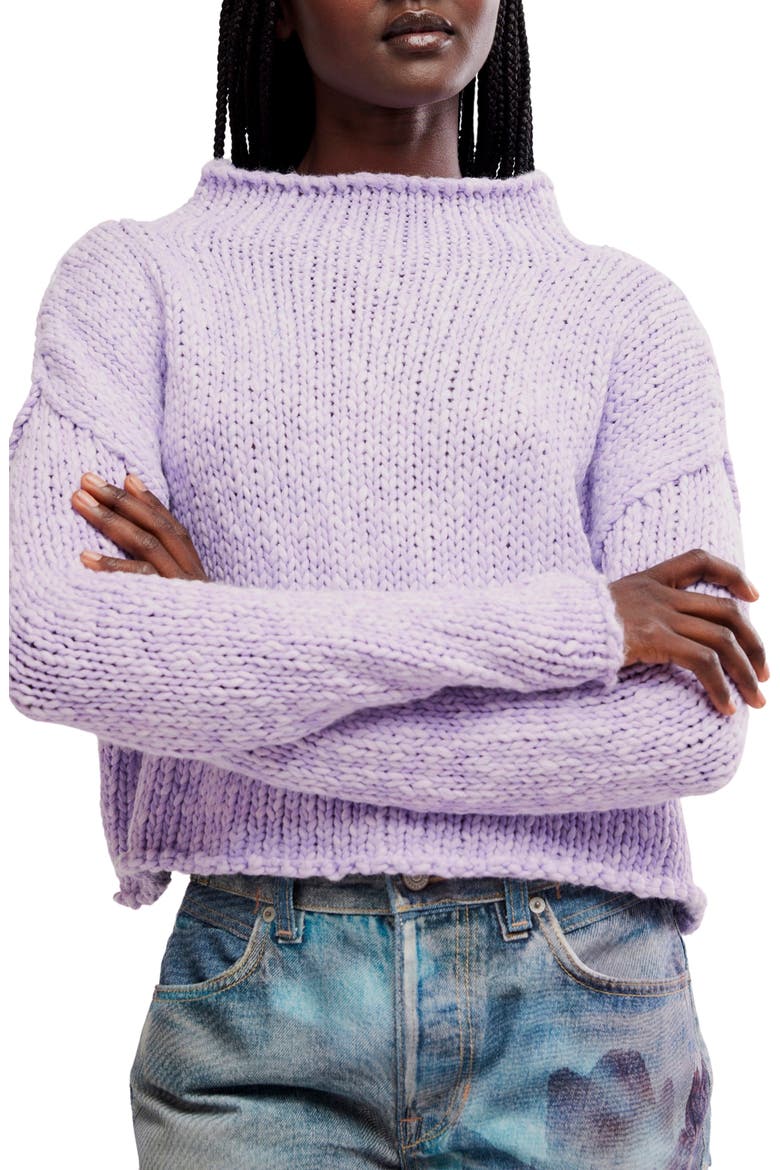 Opal Roll Neck Crop Sweater, Main, color, PURPLE SATIN