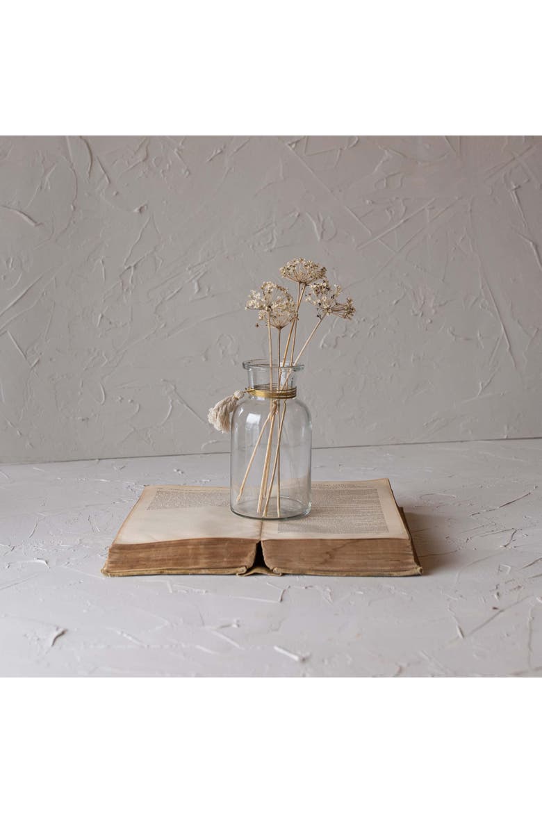 Tassel Embellished Bud Vase Glass Metal & Cotton, Alternate, color, Brown