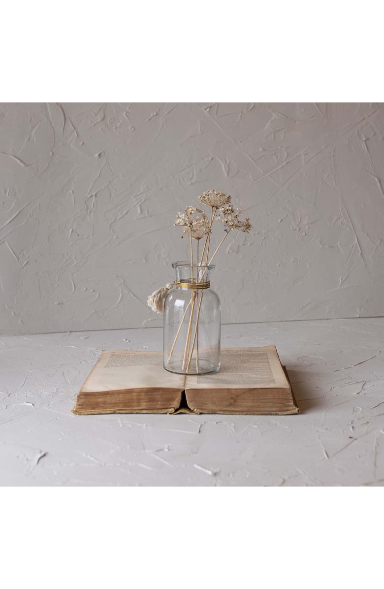 Foreside Home and Garden Tassel Embellished Bud Vase Glass Metal & Cotton, Alternate, color, Brown