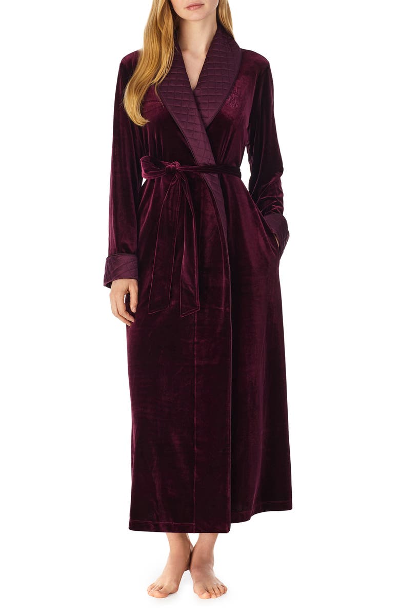 Lauren Ralph Lauren Quilted Shawl Collar Long Velvet Robe, Main, color,