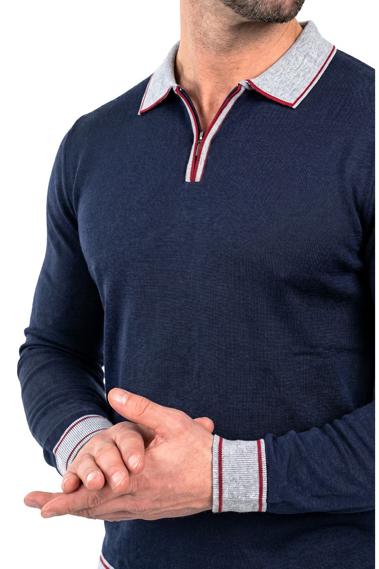 Quarter Zip Merino Wool Sweater, Alternate, color, BLUE