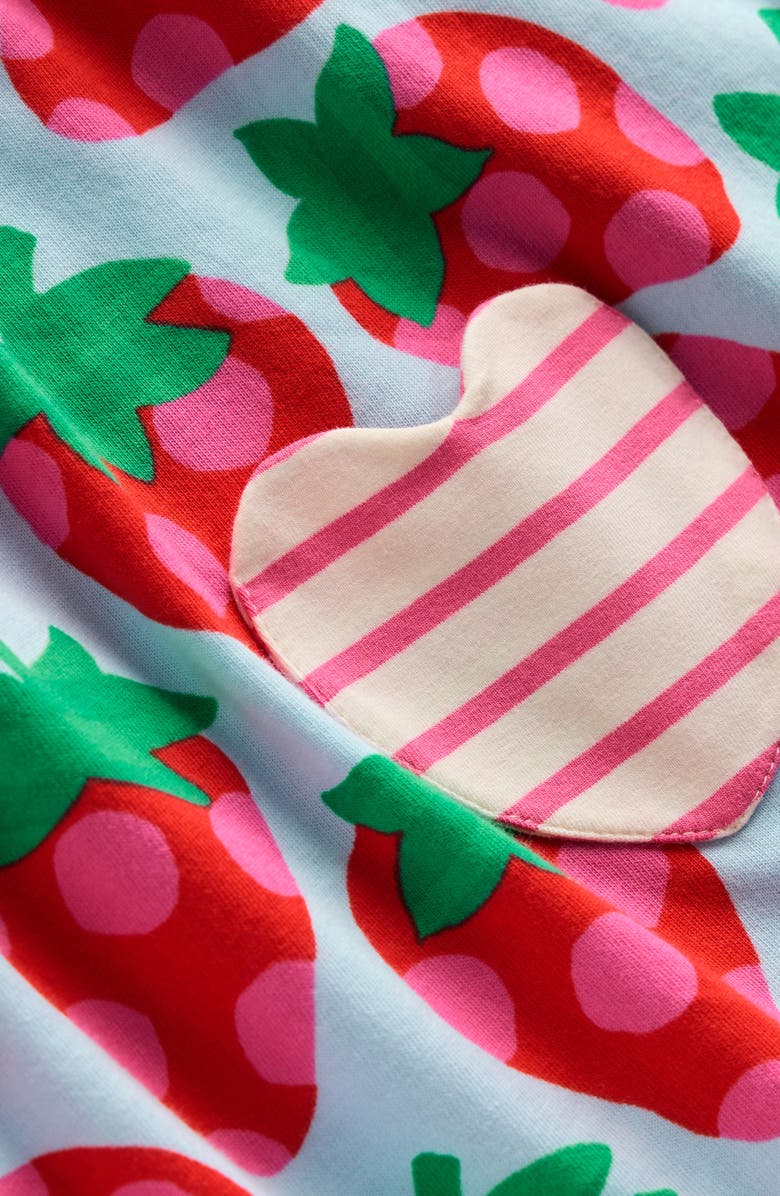 Mini Boden Kids' Strawberry Print Cotton Jersey Tunic Dress & Stripe Leggings Set, Alternate, color,