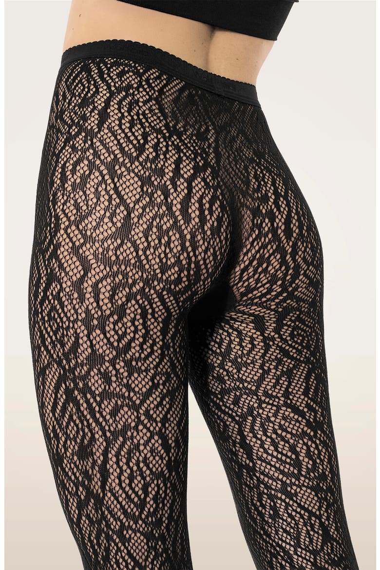 Rose Lace Tights, Alternate, color, BLACK