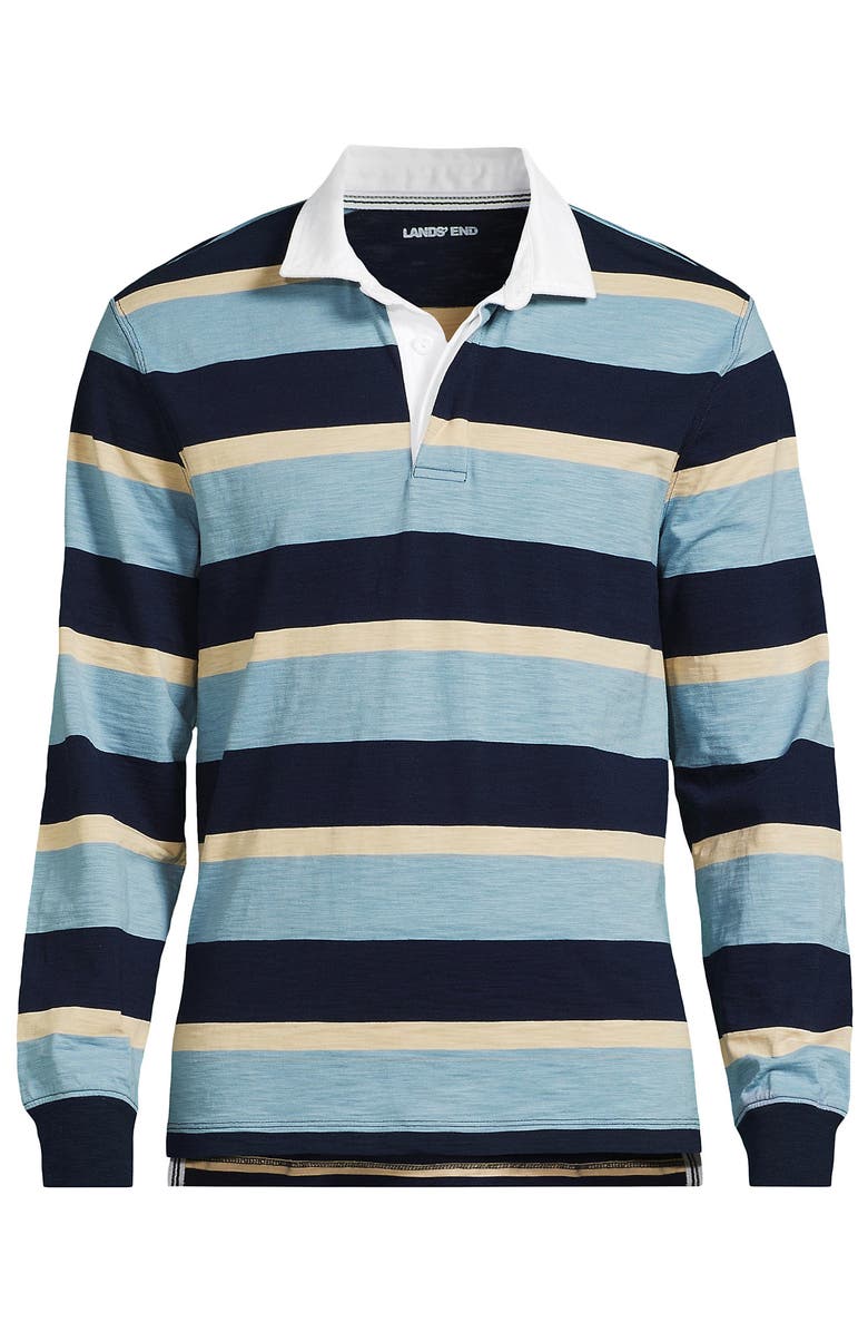 Lands' End Long Sleeve Textured Rugby Polo, Alternate, color, Radiant Navy/Marble Stripe