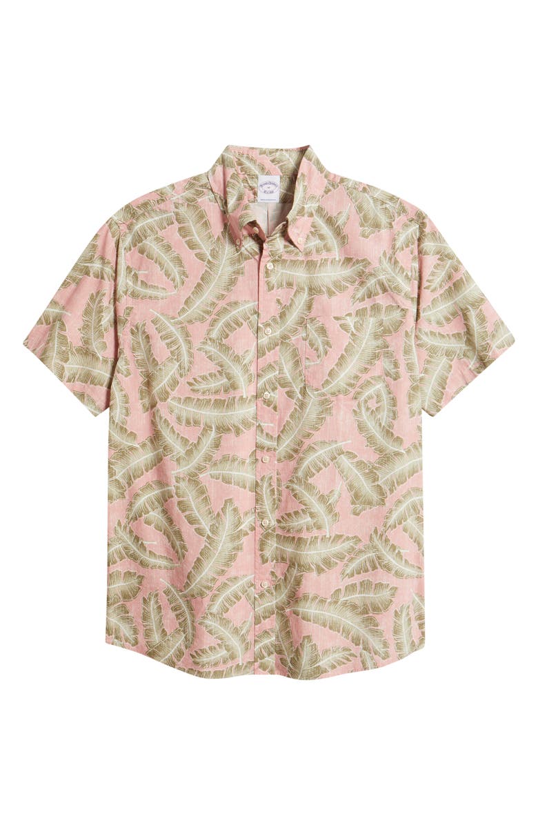 Brooks Brothers Palm Leaf Print Short Sleeve Cotton Button-Down Shirt, Alternate, color, Palm Leaf