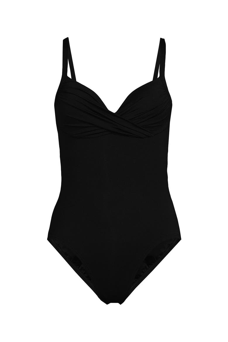Chlorine Resistant Sculpting Control Draped One Piece Swimsuit, Alternate, color, Black