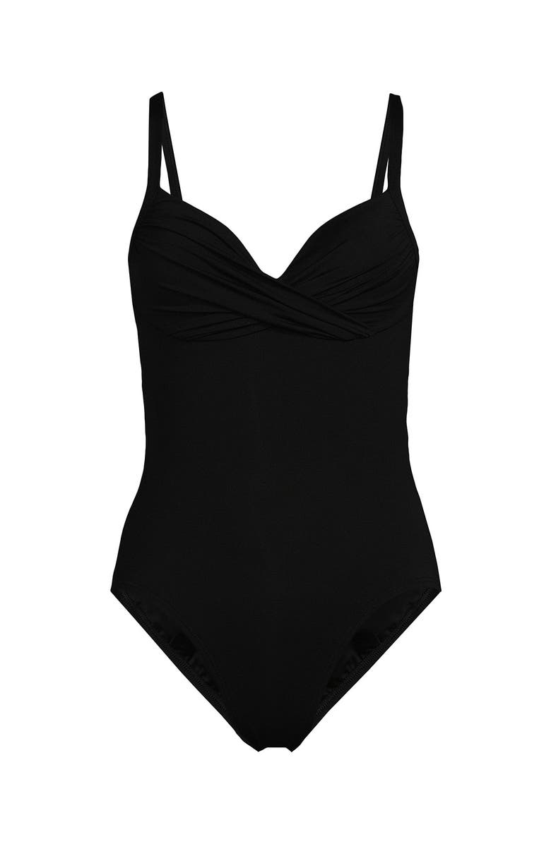 Lands
 End Chlorine Resistant Sculpting Control Draped One Piece Swimsuit, Alternate, color, Black