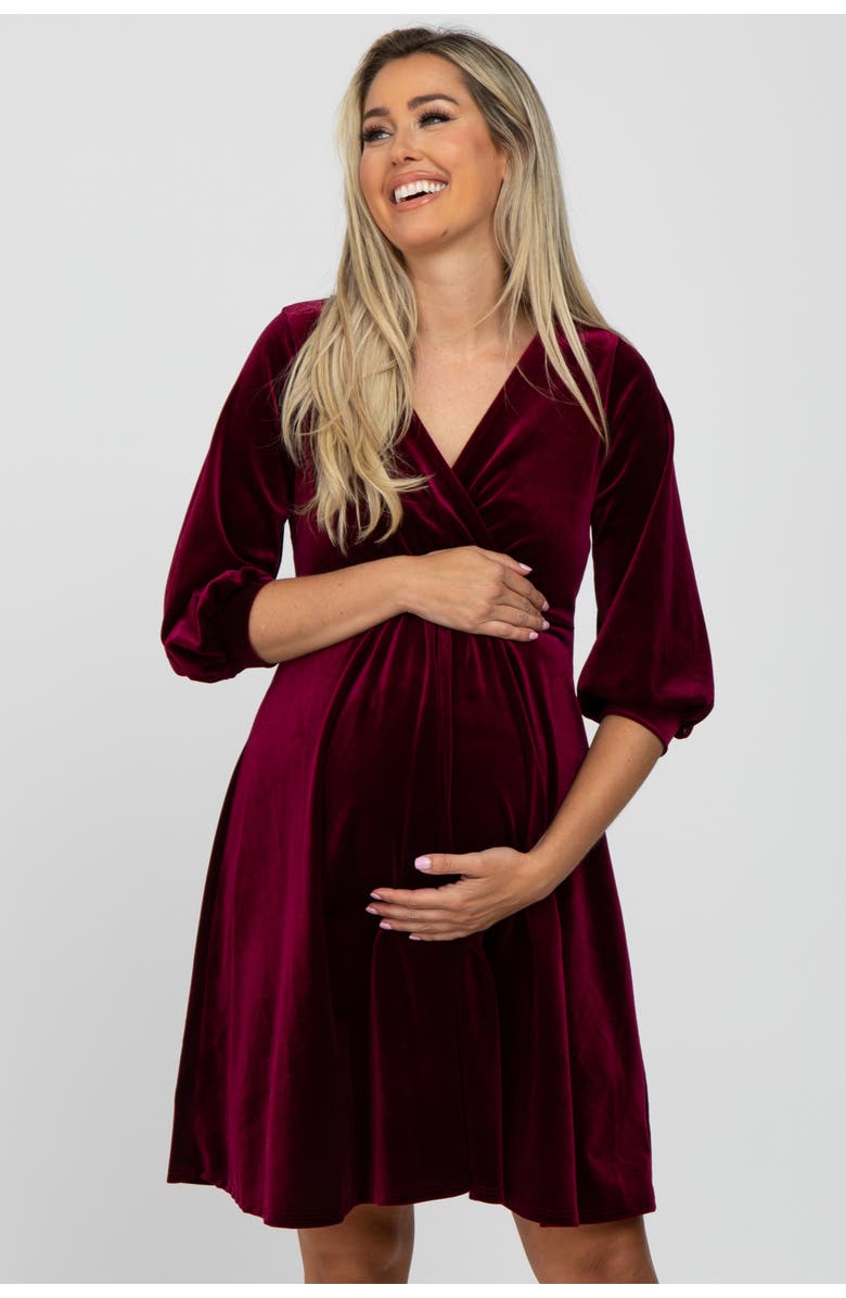 PinkBlush Velvet Wrap Front Babydoll Dress, Main, color, Burgundy
