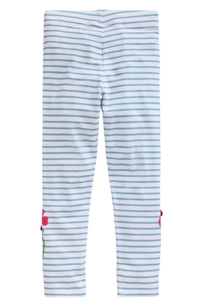 Kids' Stripe Floral Appliqué Cotton Graphic Leggings, Alternate, color, IVORY/ VINTAGE BLUE FLOWERS
