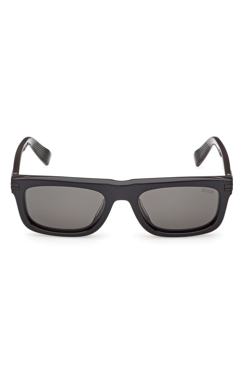 ZEGNA 55mm Round Sunglasses, Main, color, Black And Grey Marble / Smoke
