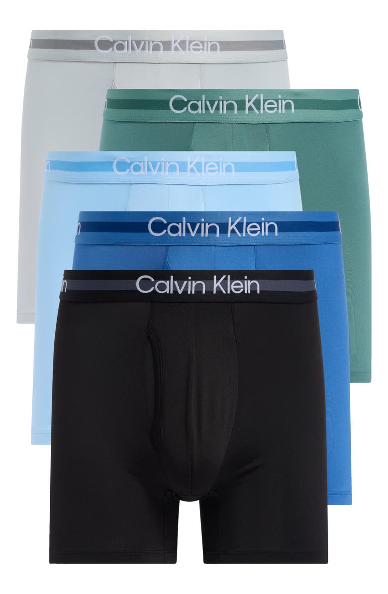 Calvin Klein 5-Pack Boxer Briefs, Main, color, Sage/ Blue/ Black/ Grey