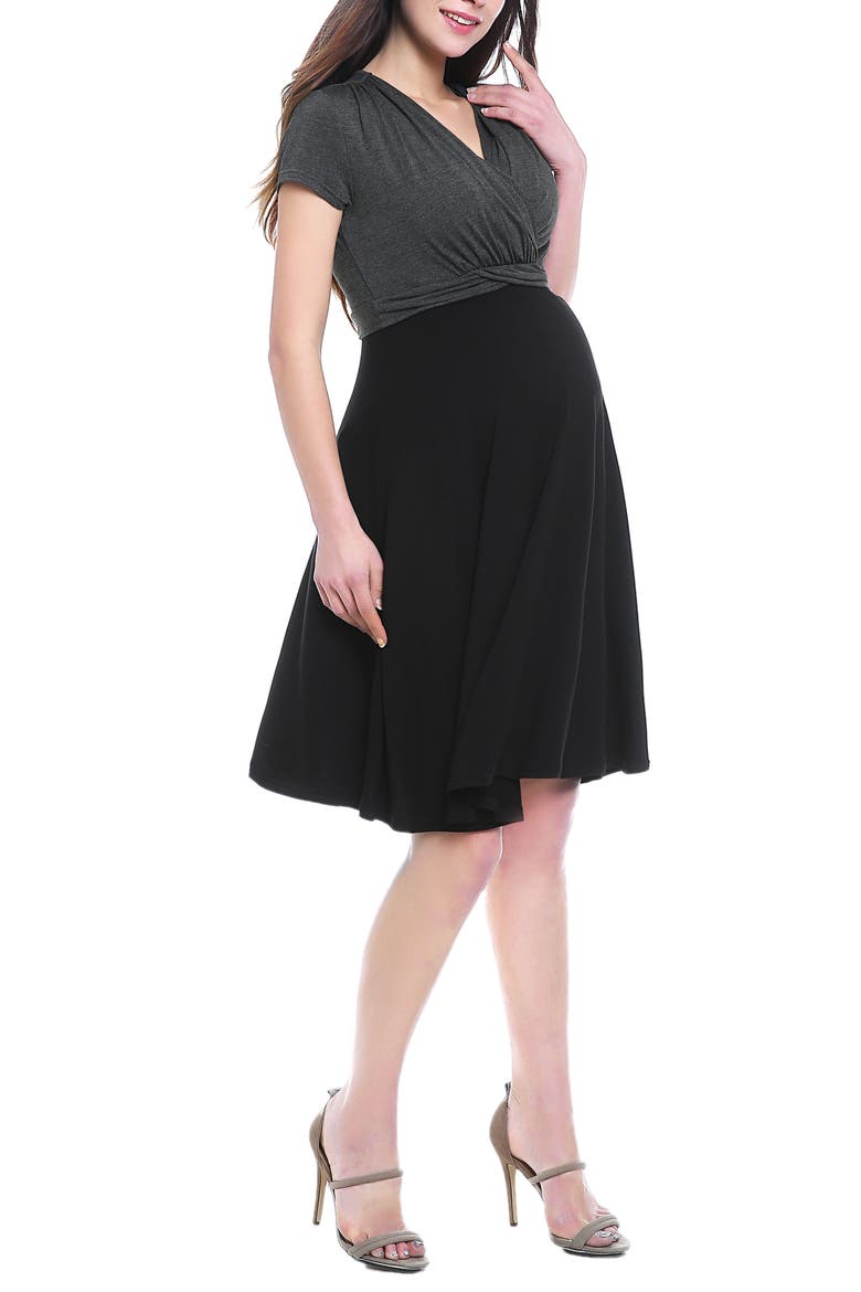 Sarah Faux Wrap Maternity/Nursing Dress, Alternate, color, BLACK/ GREY