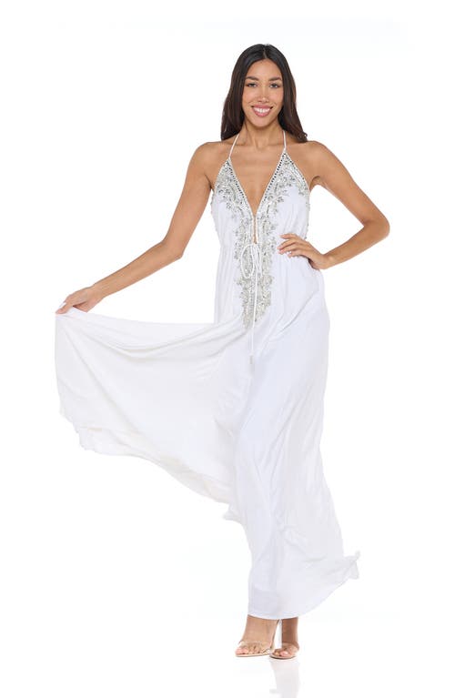 Ranee's Ranees Plunge Neck Halter Maxi Dress In White
