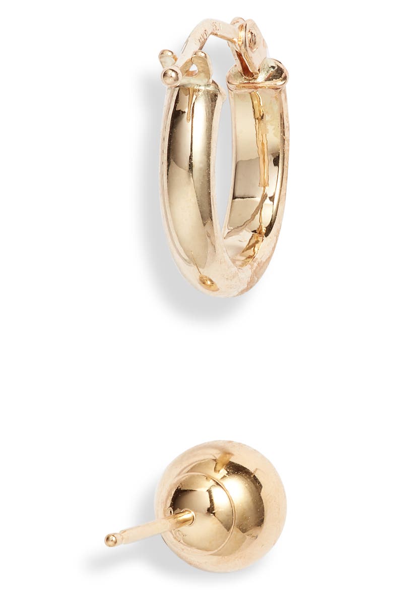 14K Gold Set of 2 Ball Studs & Huggie Hoop Earrings (Nordstrom Exclusive), Alternate, color, 14K YELLOW GOLD