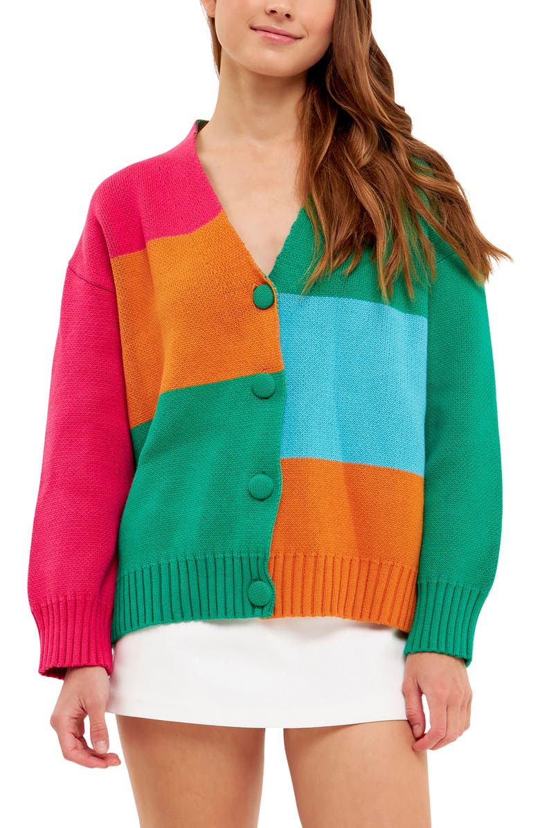 Grey Lab Abstract Colorblock Cotton Cardigan, Alternate, color, 