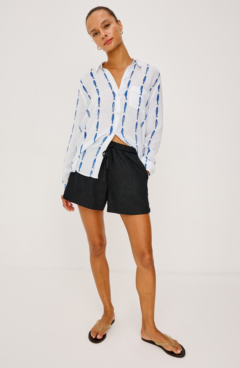 Rails Charli Print Linen Blend Button-Up Shirt, Alternate, color, Sardines
