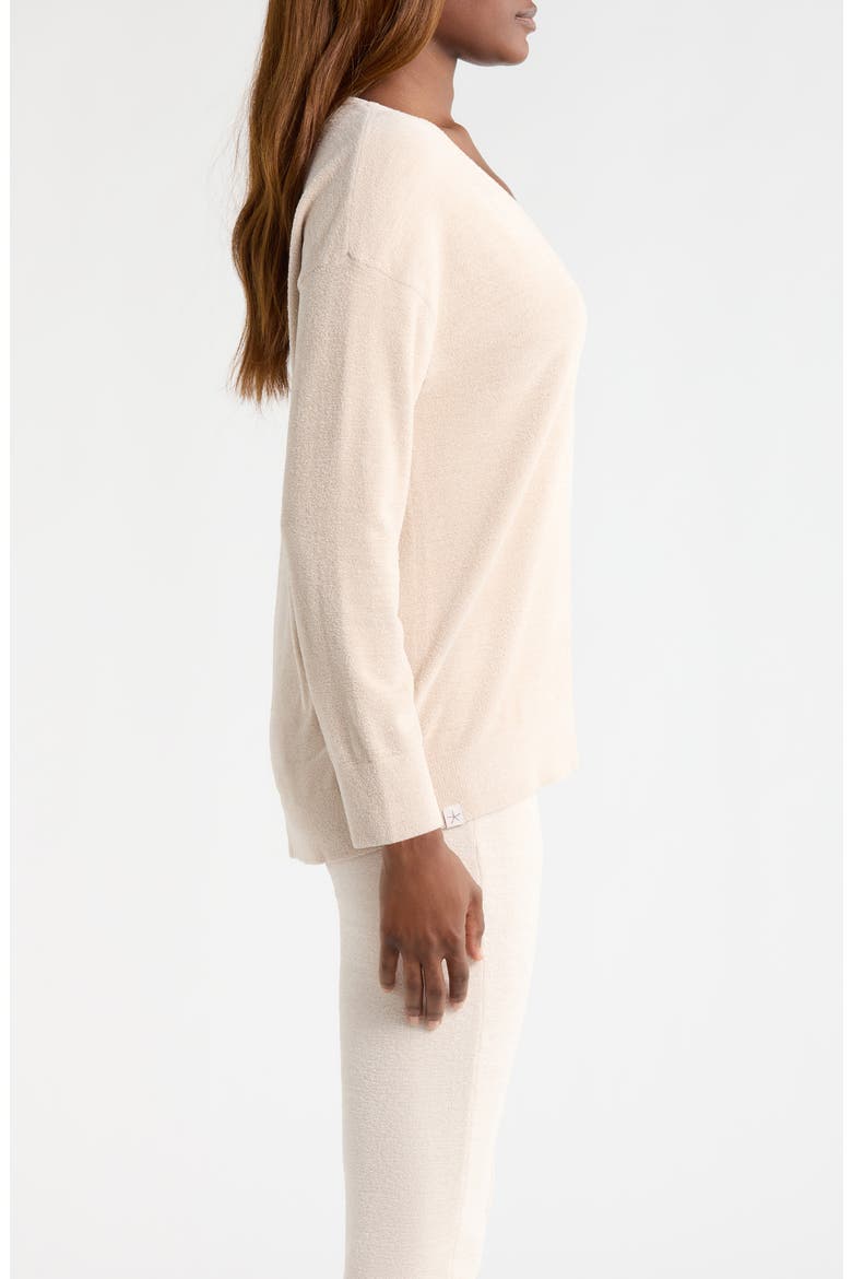 High-Low Hem V-Neck Pajama Pullover Sweater, Alternate, color, STONE