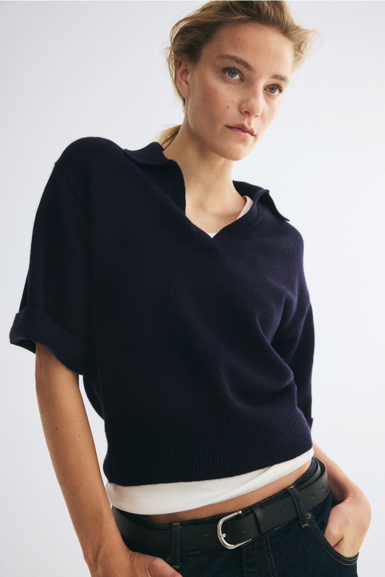 Fine-knit Polo Shirt, Alternate, color, Navy blue