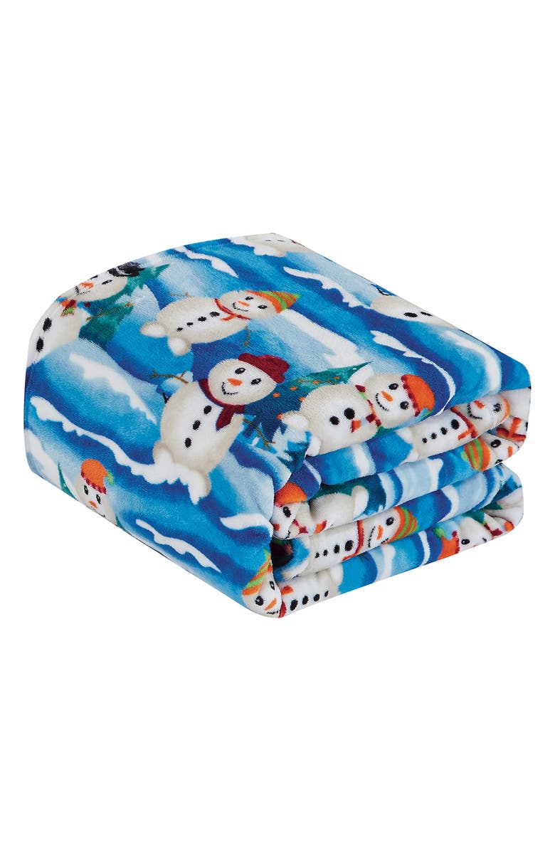 Luxury Home Holiday Snowman Plush Fleece Throw Blanket, Main, color, Multi