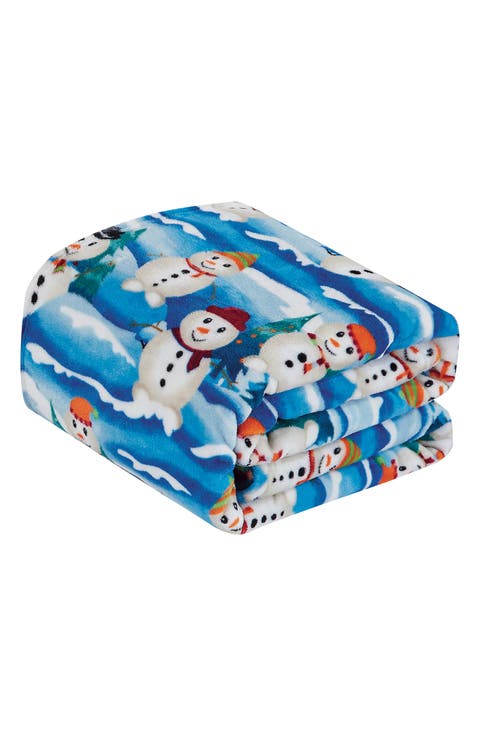 Holiday Snowman Plush Fleece Throw Blanket
