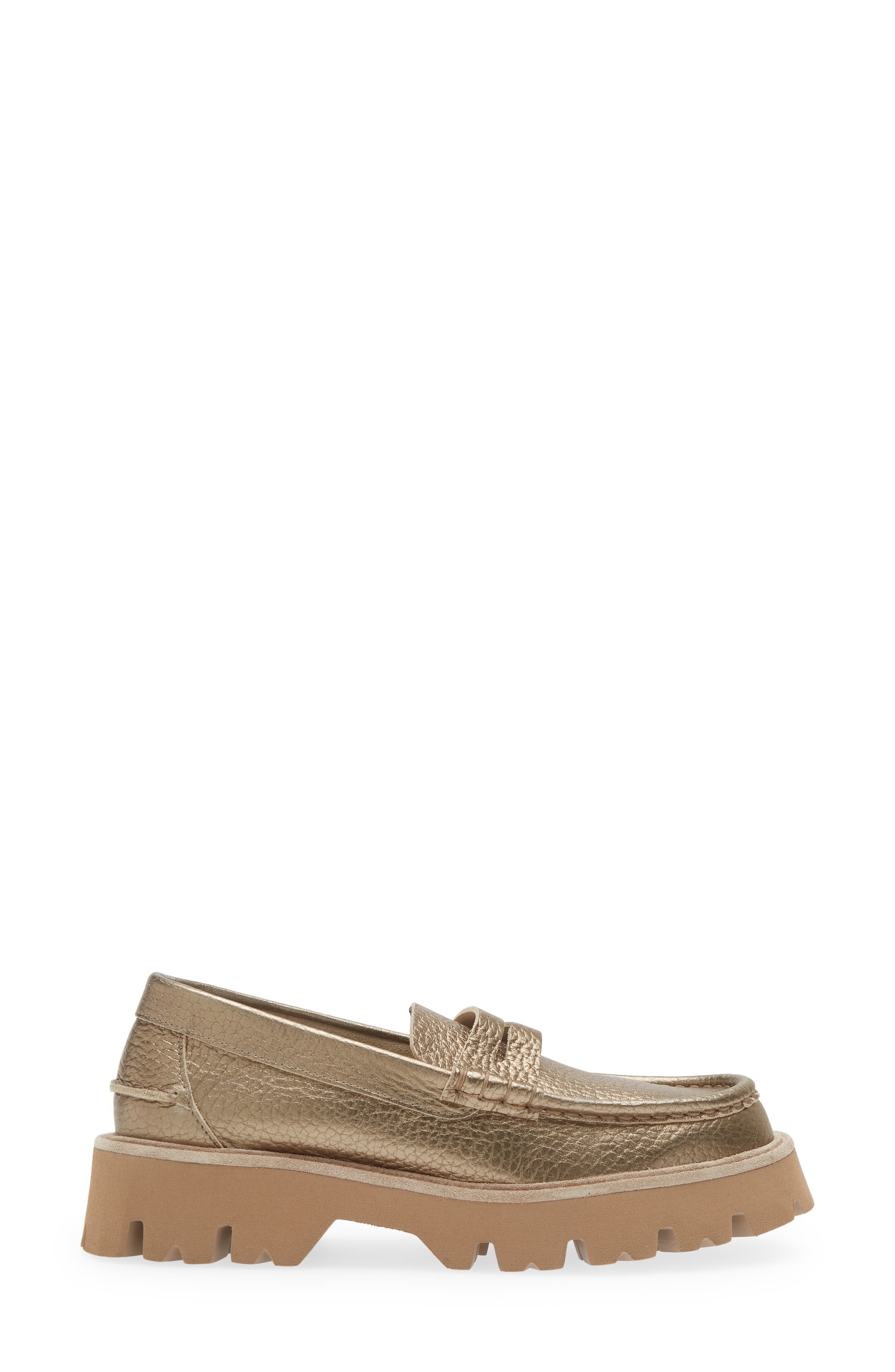 Sebas Lug Metallic Penny Loafer, Alternate, color, DESERT CERVO LAME