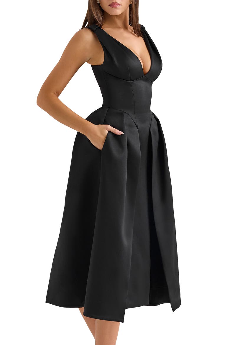 Paloma Satin Midi Dress, Alternate, color, BLACK