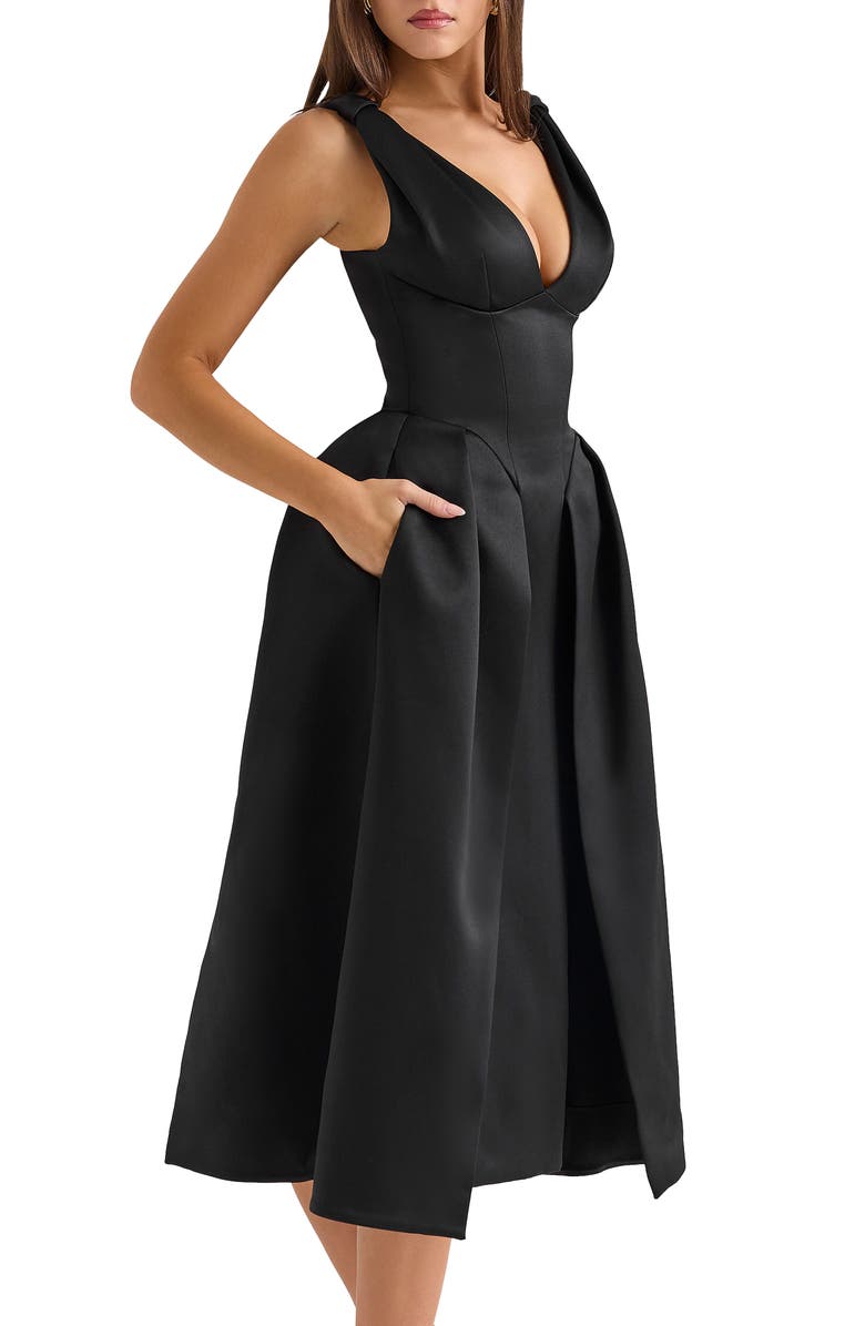 HOUSE OF CB Paloma Satin Midi Dress, Alternate, color, Black
