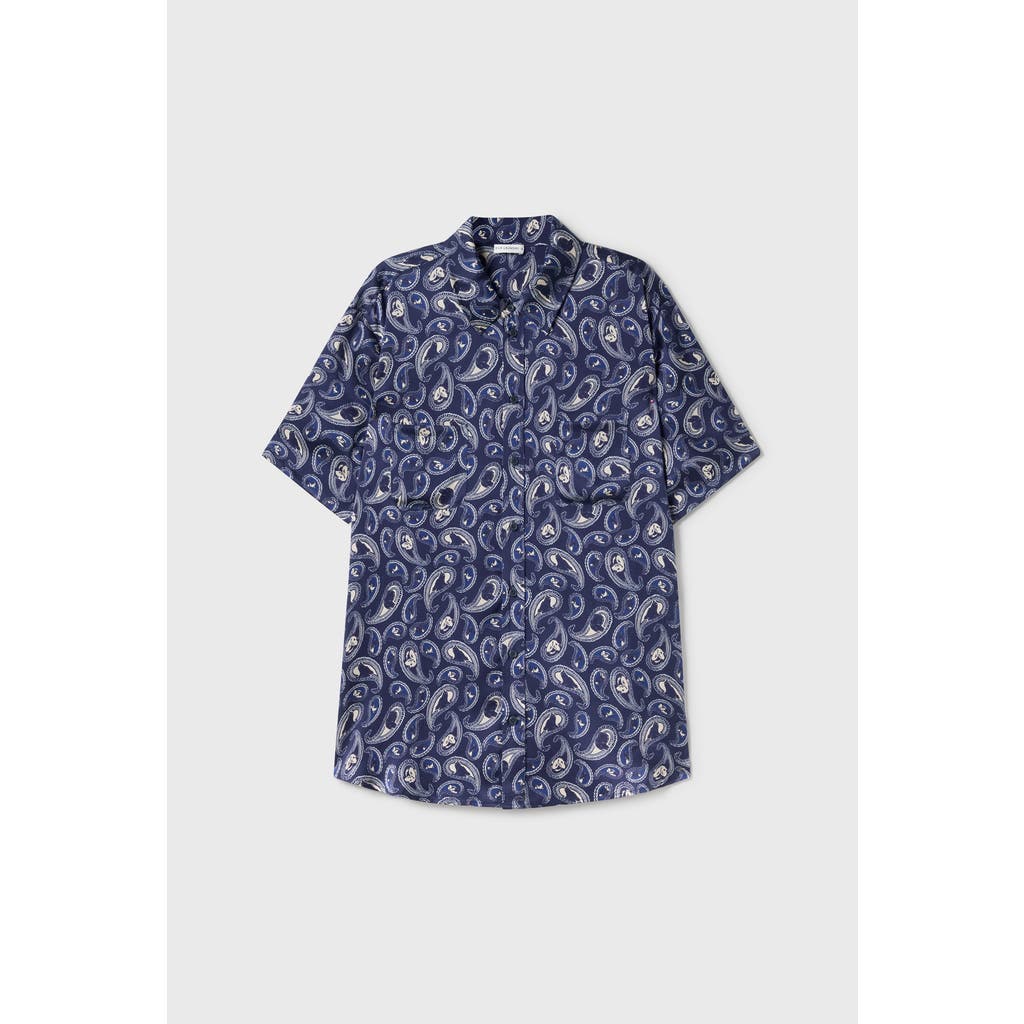 Silk Laundry Short Sleeve Boyfriend Shirt Hounds Paisley In Hounds Paisley