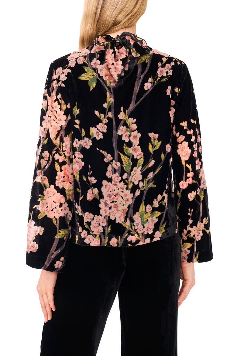 Nelle Floral Flare Sleeve Mock Neck Top, Alternate, color, RICH BLACK