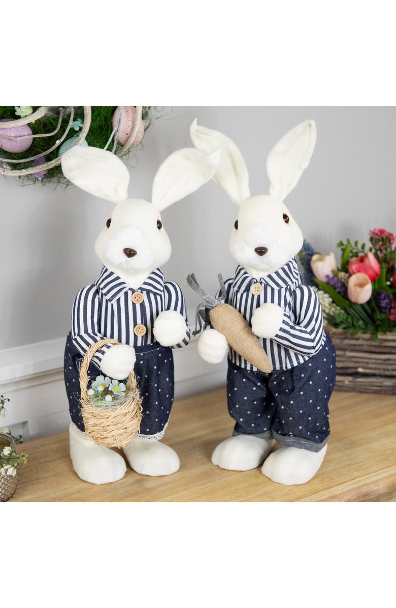 Northlight Standing Boy Bunny with Carrot Easter Figure Decoration - 19" - Navy Blue, Alternate, color, White