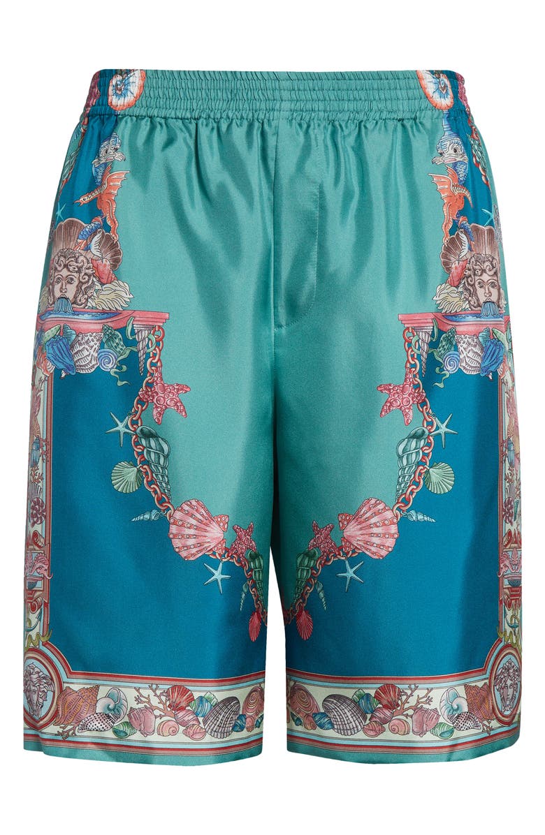 Versace Coral Theatre Silk Shorts, Alternate, color, Sea Green Dark Sea Green