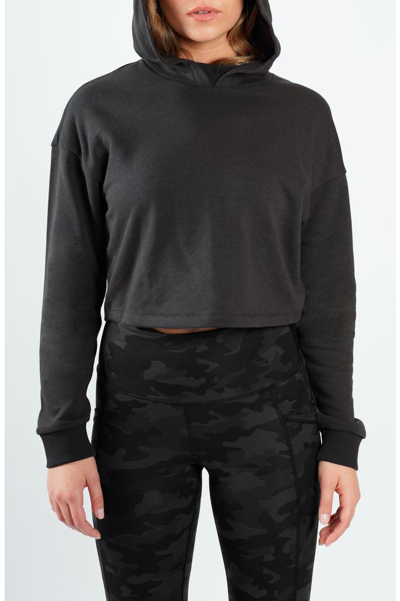 French Terry Crop Hoodie, Main, color, BLACK/ BLACK CAMO MULTI