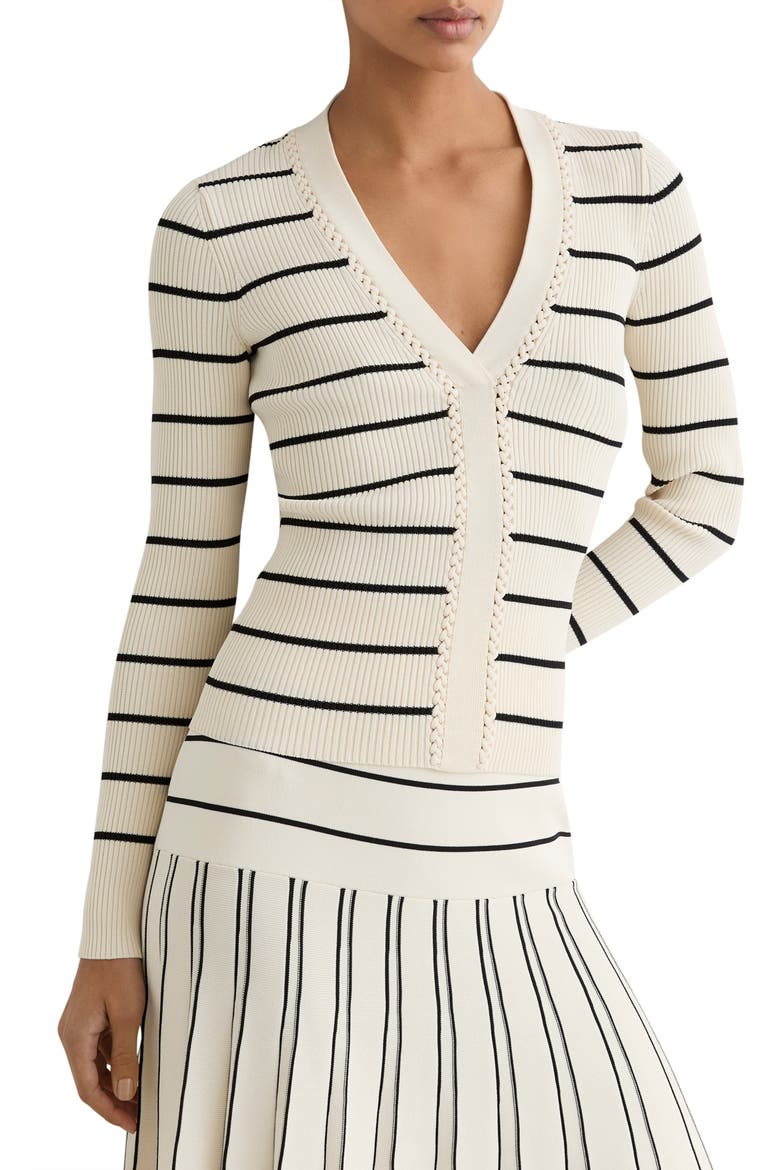Lauralee Stripe Braid Trim Top, Main, color, IVORY/ BLACK