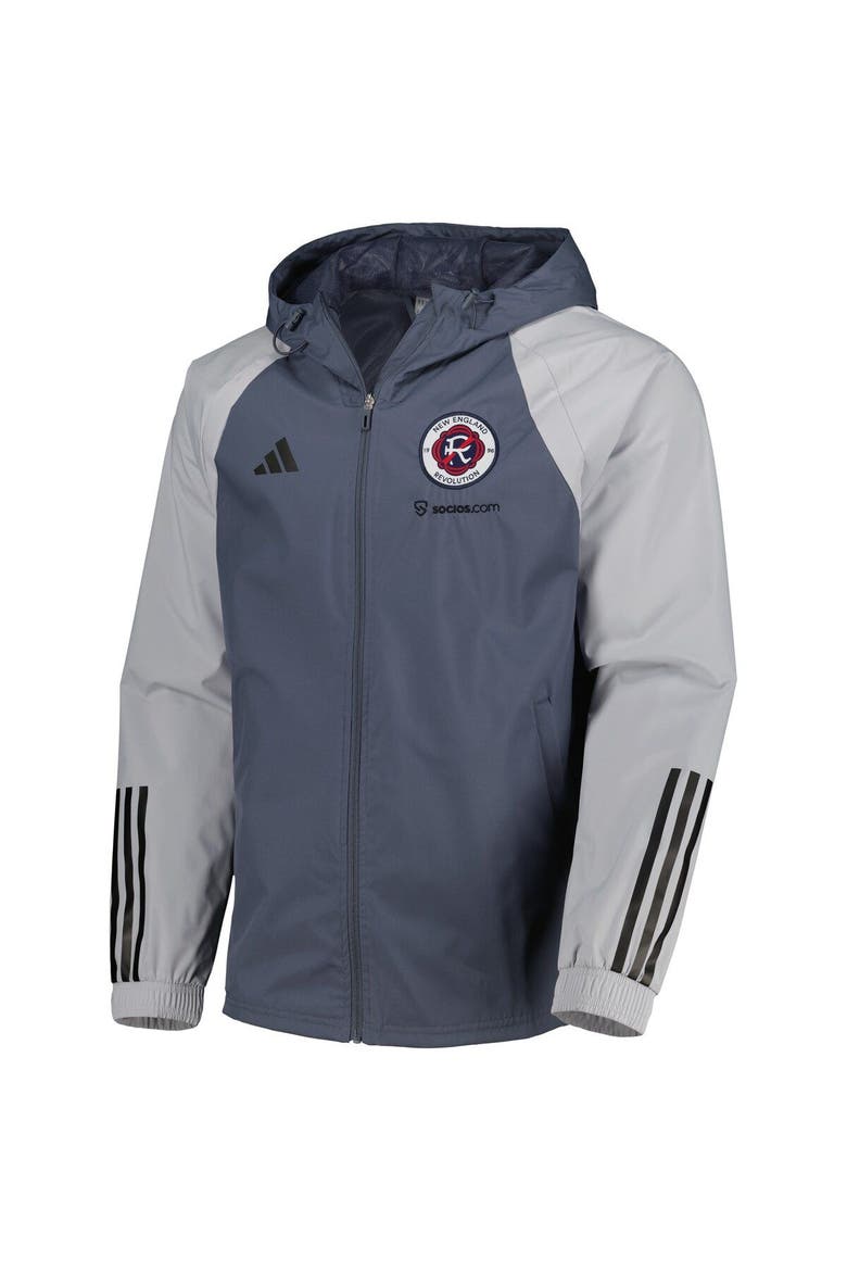 Men's adidas Charcoal New England Revolution All-Weather Raglan Hoodie Full-Zip Jacket, Alternate, color, Charcoal