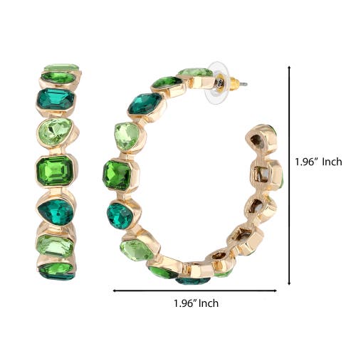 Jessica Simpson Gold-tone Green Stone Hoop Earrings In Green