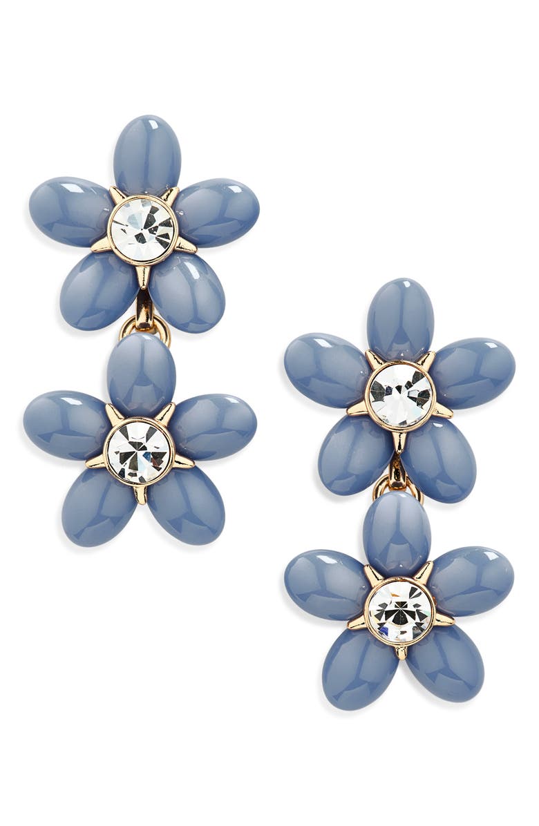 Carolina Herrera Double Flower Drop Earrings, Main, color, Celeste