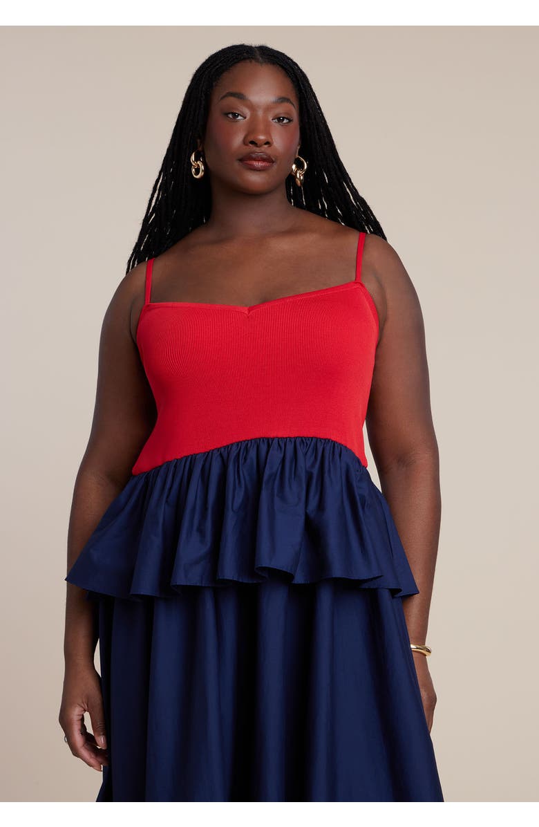 ELOQUII Peplum Detail Colorblocked Dress, Alternate, color, Goji Pageant Blue