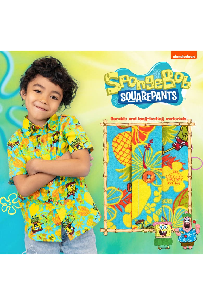 SpongeBob SquarePants Hawaiian Button-Down Shirt, Alternate, color, SpongeBob Teal