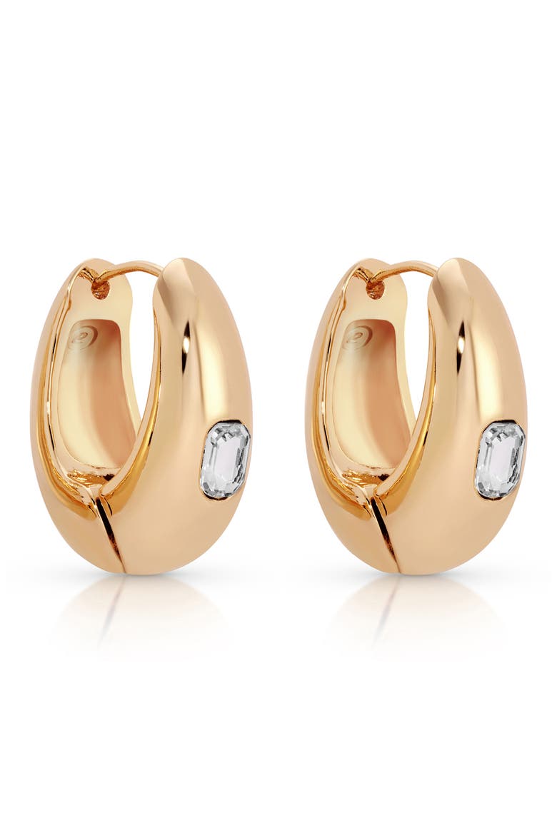 Deco Cubic Zirconia Hoop Earrings, Alternate, color, GOLD