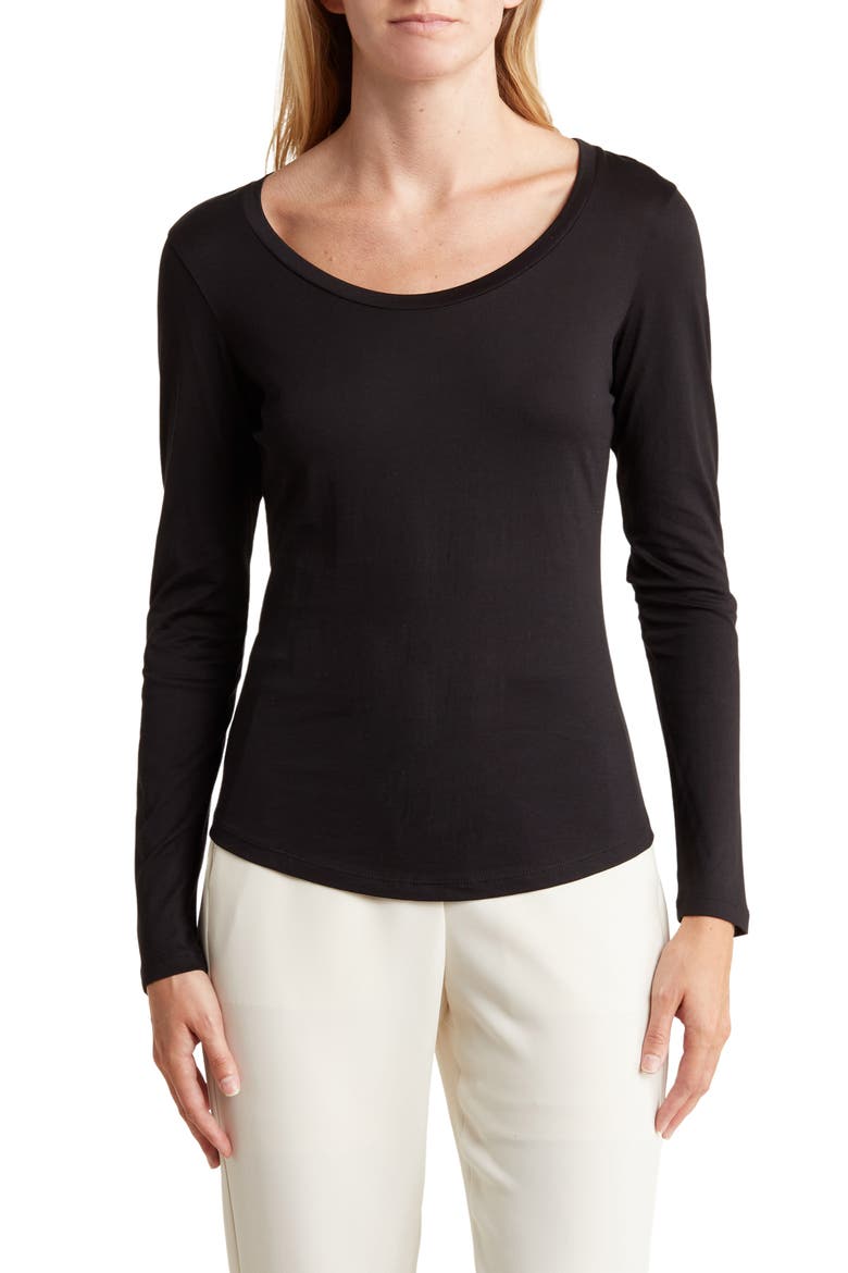Tiny Scoop Long Sleeve Organic Cotton T-Shirt, Main, color, BLACK