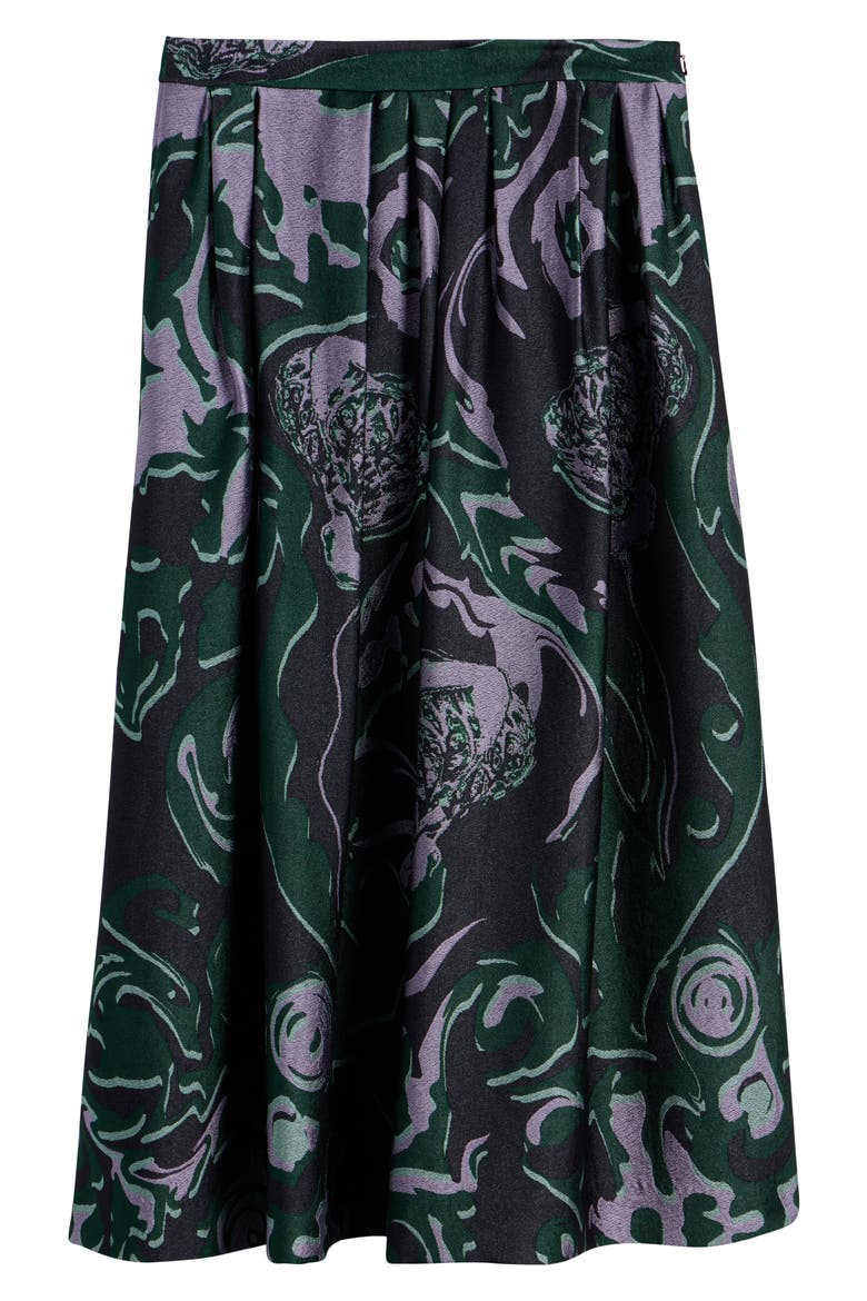 Soni Abstract Floral Jacquard Pleated Crepe A-Line Midi Skirt, Alternate, color, DARK GREEN