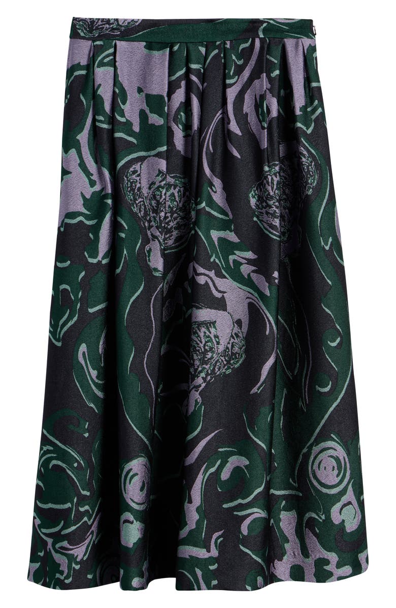 Dries Van Noten Soni Abstract Floral Jacquard Pleated Crepe A-Line Midi Skirt, Alternate, color, Dark Green