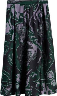 Dries Van Noten Soni Abstract Floral Jacquard Pleated Crepe A-Line Midi Skirt