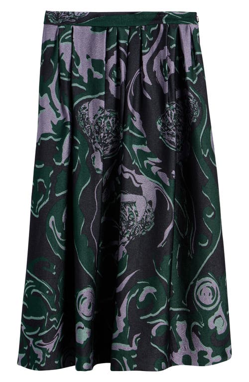 Dries Van Noten Soni Abstract Floral Jacquard Pleated Crepe A-line Midi Skirt In Green
